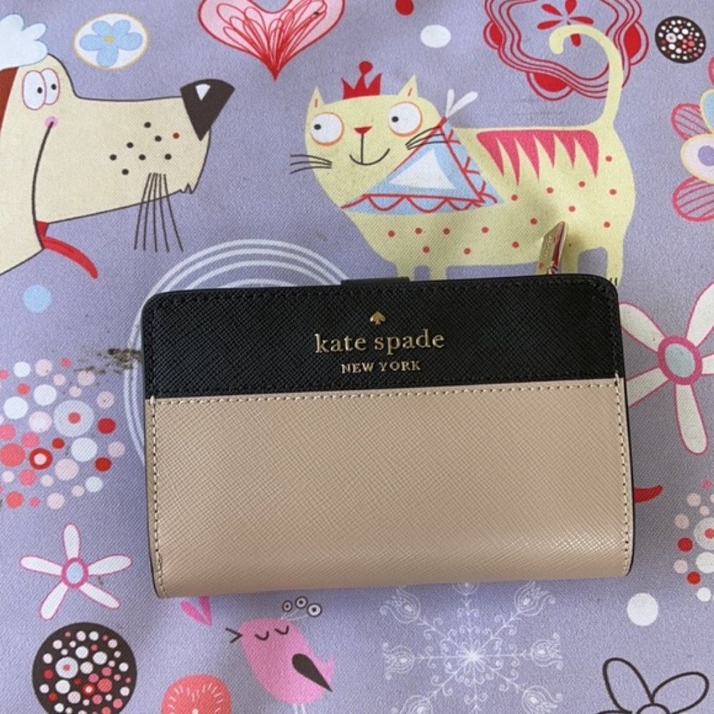 Kate Spade Staci Colorblock Medium Compact Bifold Wallet Warm Beige Multi